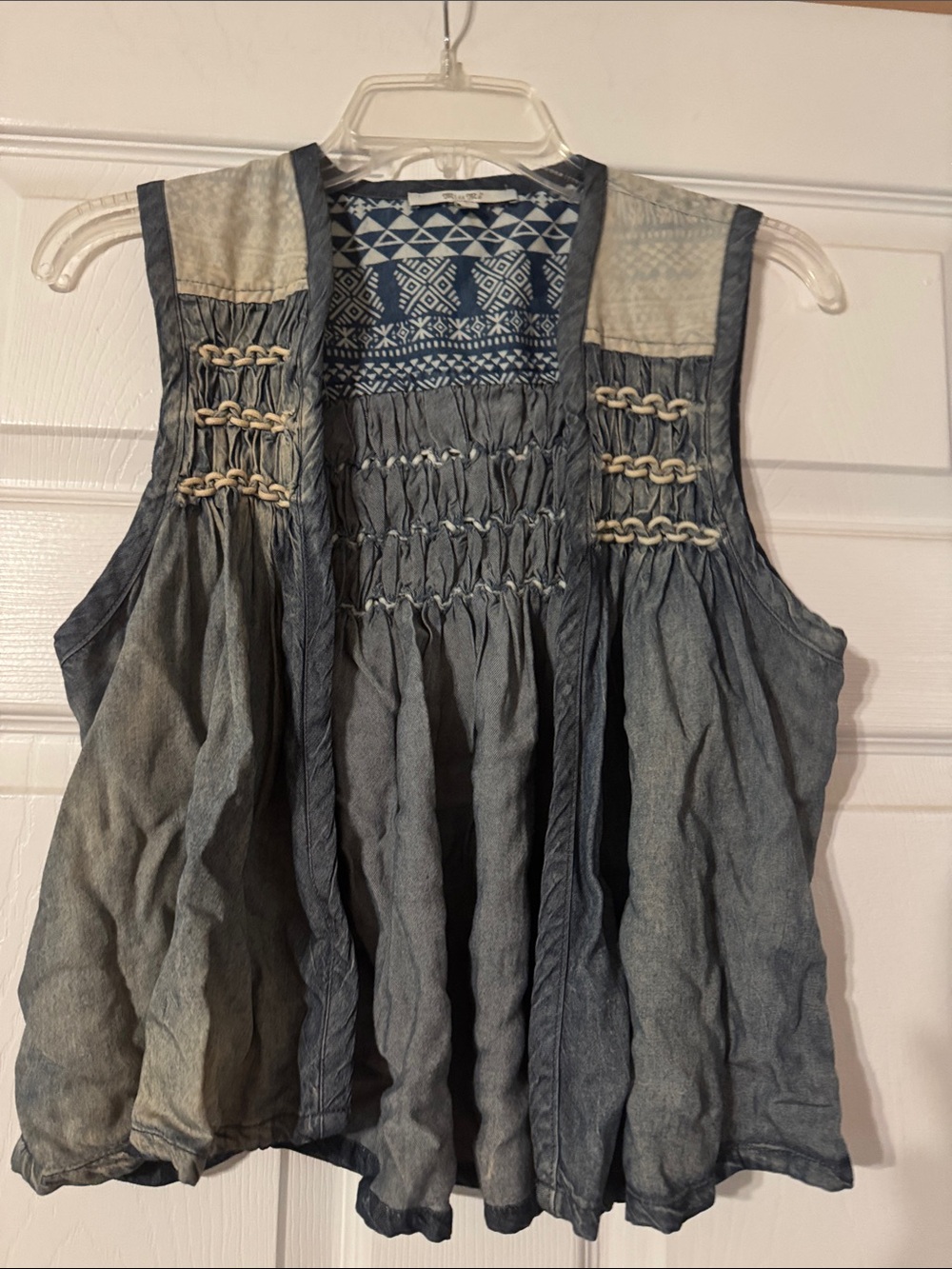Miss Me Faded Blue Smocked Boho Tank